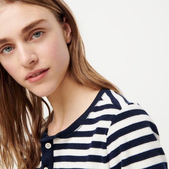 NEW J Crew Womens Henley Waffle Stripe Pajamas  XL Navy NWT $98 - Picture 3 of 5